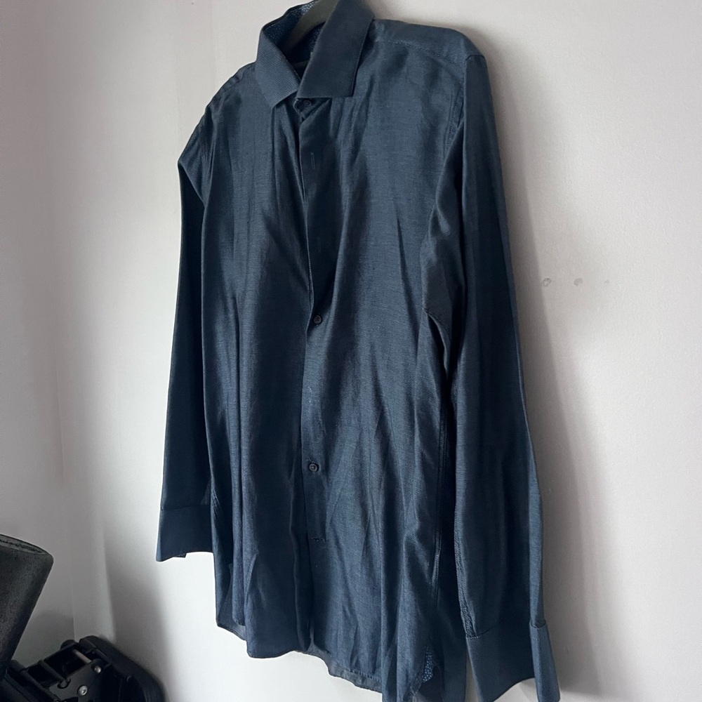 Ted Baker Dark Blue Lightweight Button Down 100% cotton dress shirt NWOT